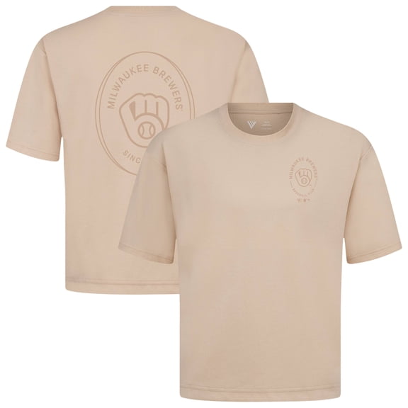 Men's Levelwear Khaki Milwaukee Brewers Signet Oversized Luxe Signature Knit T-Shirt