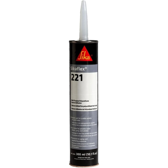 Sika Sikaflex-221 - Black - Multi-purpose polyurethane sealant/adhesive - Creates permanent elastic seal - Sandable/paintable - Non-corrosive - 10.1 fl oz