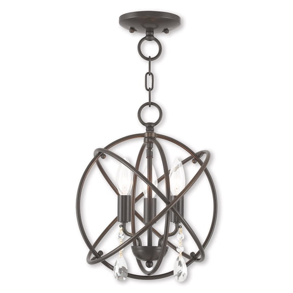 3 Light English Bronze Mini Chandelier/Flush Mount with Steel base material