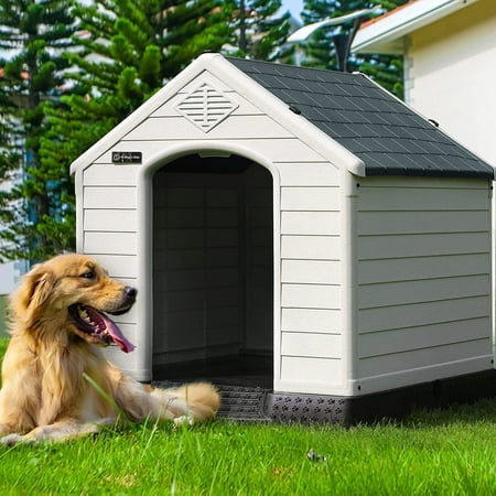 Waleaf Durable Waterproof Plastic Dog House for Small to Large Sized Dogs  Indoor Outdoor Doghouse with Elevated Floor