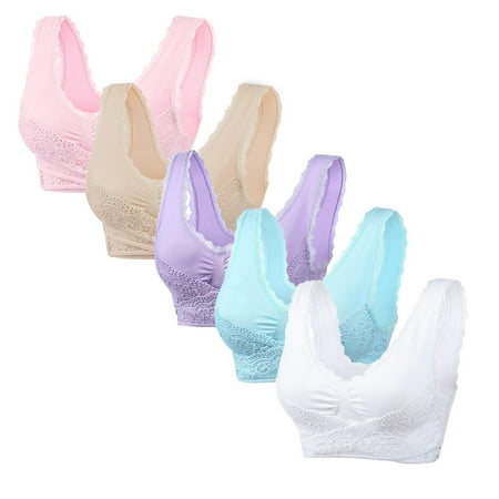 GERsome Savings Clearance 5pcs Sports Bras for Women Front Criss Cross Bras Side Buckle Lace Sports Bras Wireless Push Up Seamless Bra Multi Color Available