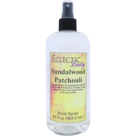 Sandalwood Patchouli Body Spray, Eclectic Lady, Hydrating Mist, Unisex, 16 oz