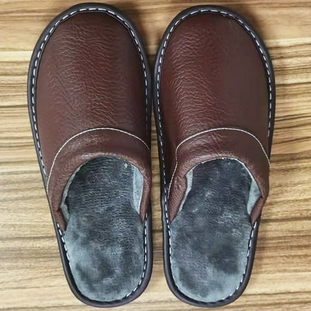 

QWZNDZGR Autumn Winter Indoor Shoes Men s Slippers Plus Size 47 48 Man Concise Navy Blue Slides Simple Leather Home Slippers For Men