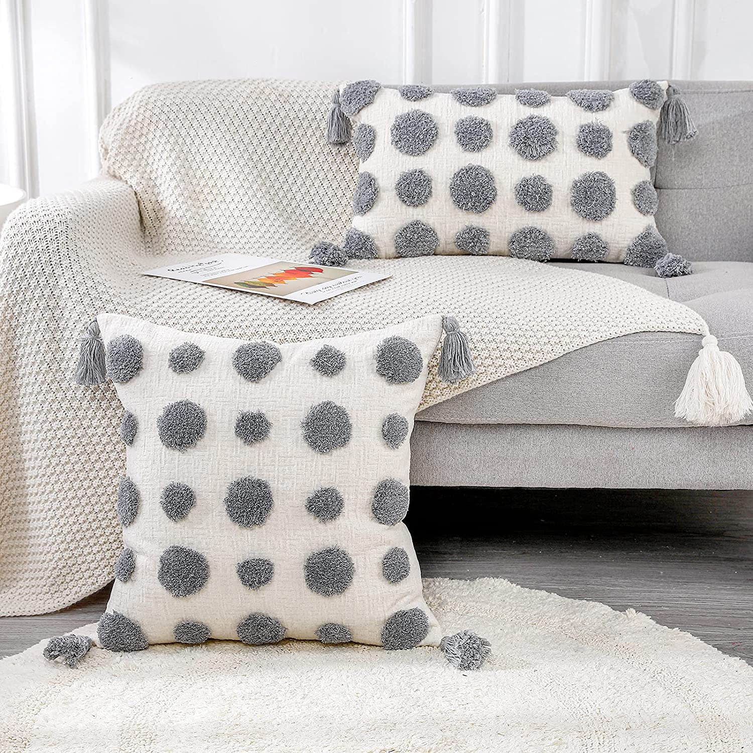 Grey boho pillow sale