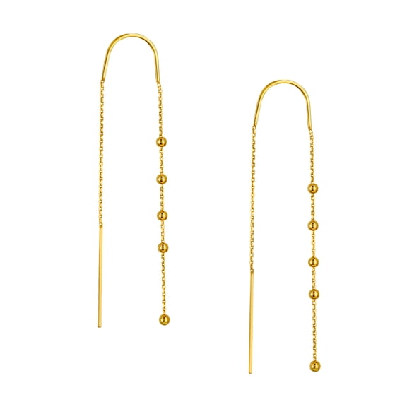 14k Yellow Gold 2mm Bead Accent Threader Earrings Stud Earring for Women