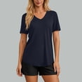 thumbnail image 2 of qolati Workout Tops for Women UPF 50+ Quick Dry Short Sleeve Sun Protection V Neck Shirts Lightweight Summer Curved Hem Basic Tee Shirt Navy S, 2 of 8