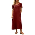 thumbnail image 3 of Horkkom Tshirt Dress Women Summer Short Sleeve Crew Neck Maxi Dresses Vacation Loose Casual Dresses with Pockets S, 3 of 9
