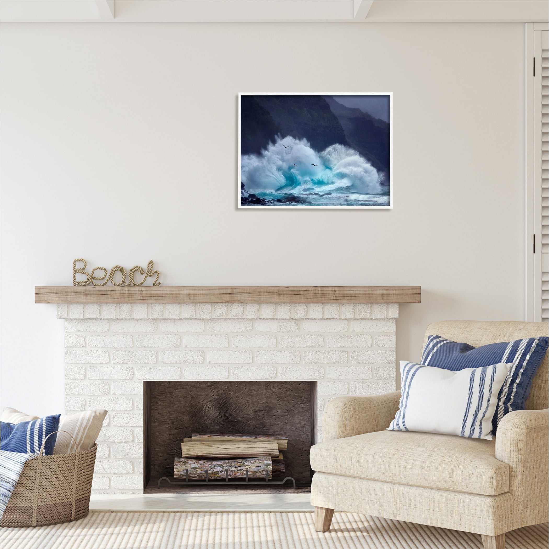 Stupell Industries Tsunami Waves Landscape Nature Photography White Framed Art Print Wall Art, 30 x 24