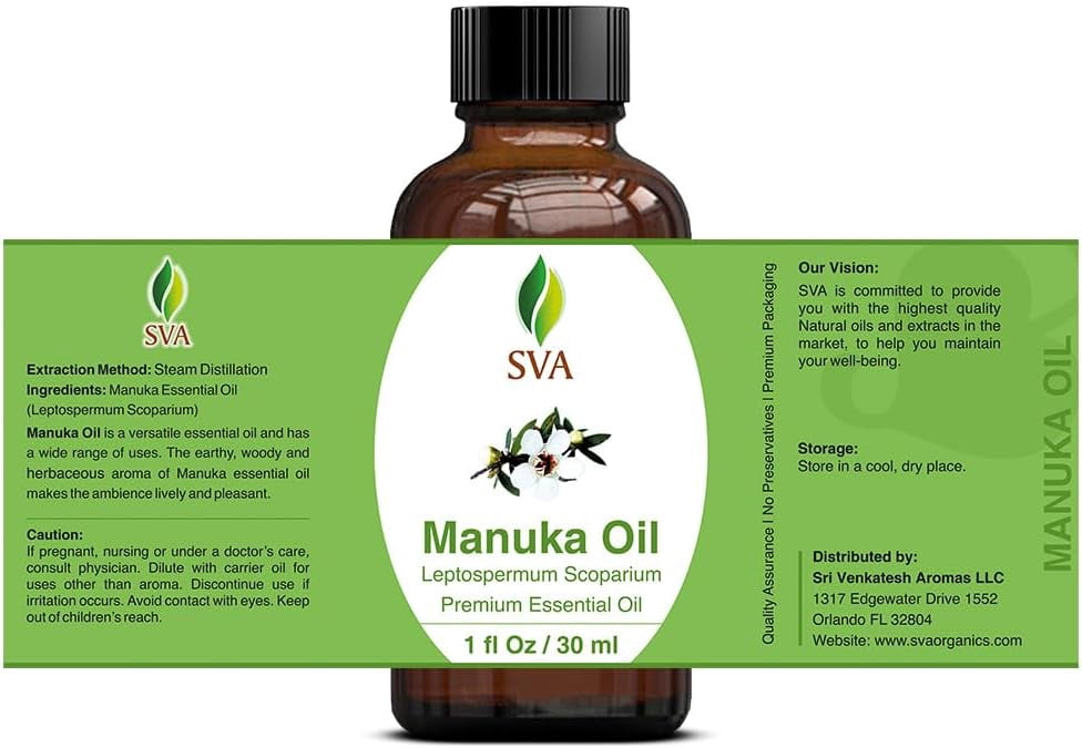 SVA Manuka Essential Oil – 1 Fl Oz – 100% Natural Manuka Oil - for Diffuser, Hair Care, Face, Skin Care, Aromatherapy, Scalp and Body Massage, Soap and Candle Making – with Dropper