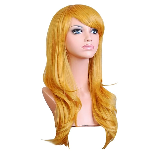 Pelucas con flequillo para mujer, peluca ondulada suelta de 70 cm de largo, rizada, para cosplay, fiesta, anime, peluca ondulada de cabello completo.