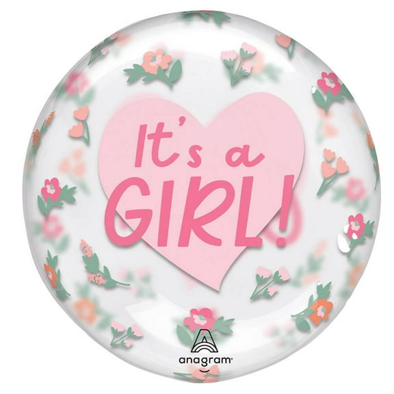 18 inch Clearz - It's A Girl Floral Anagram Plastic Balloons (1 Pack) - Party Supplies Decorations
