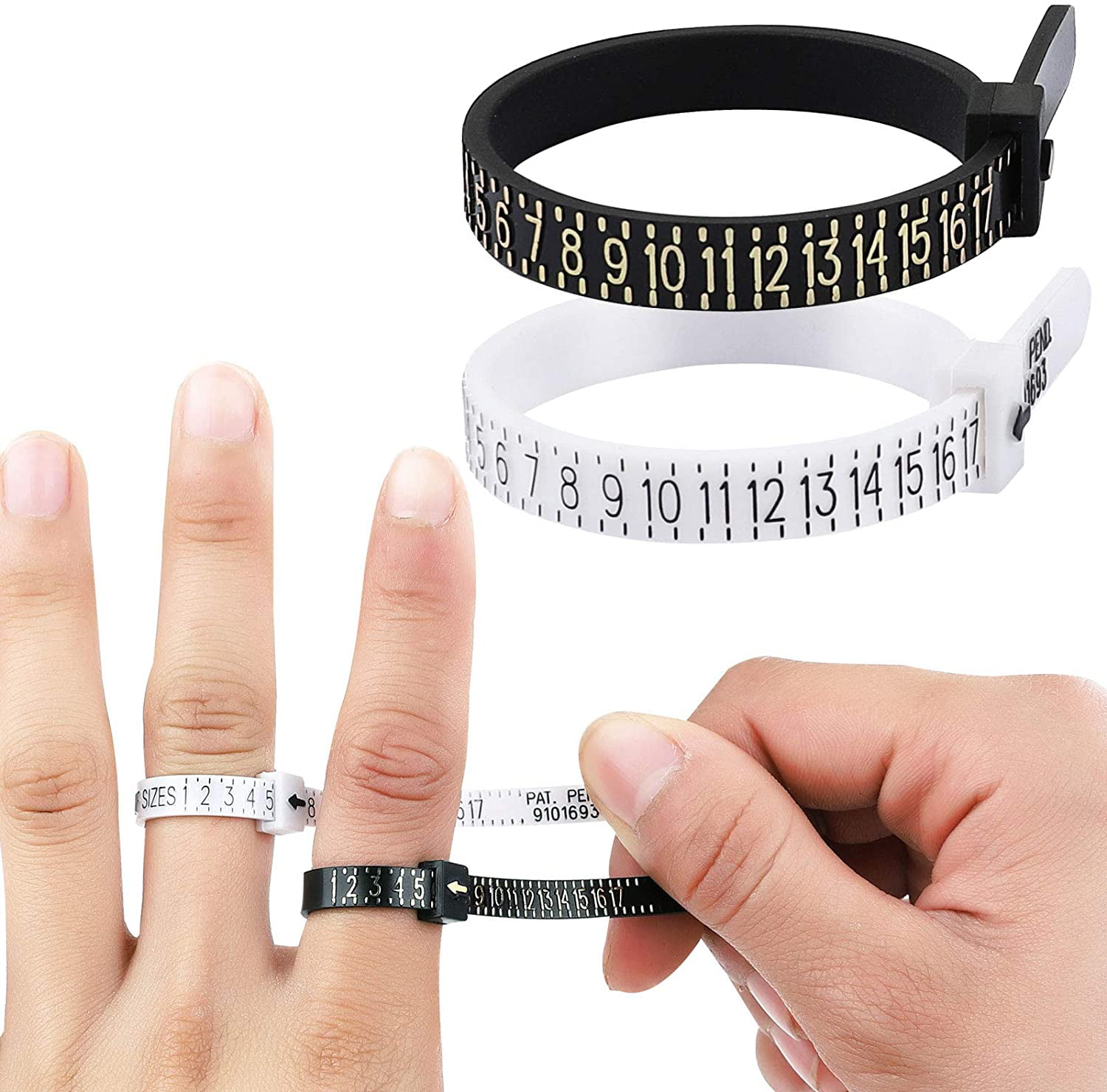 LEISIWEI Jewelry Sizers Stainless Iron Ring Sizer Finger Ring Sizing Measuring Tool Ring Sizer Gauge Set Circle Models with Plastic Ring Sizer Belt