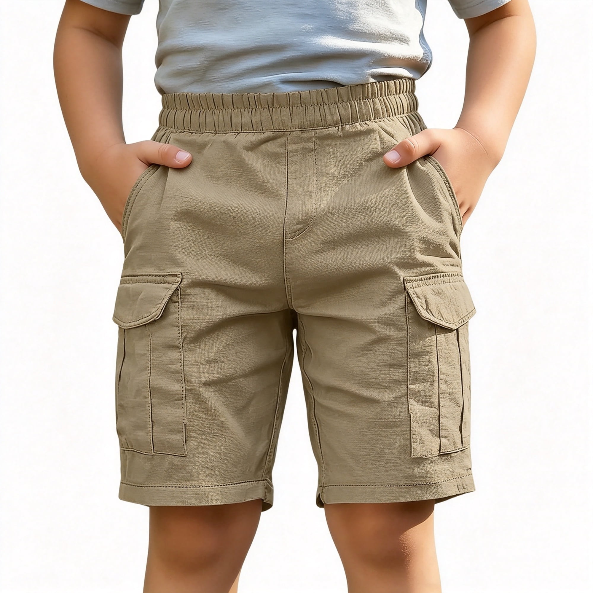 BCSIOAOI Boys Shorts Boy Shorts Cotton Blend Casual Bermuda Cargo Shorts with Pockets Khaki 11-12 Years