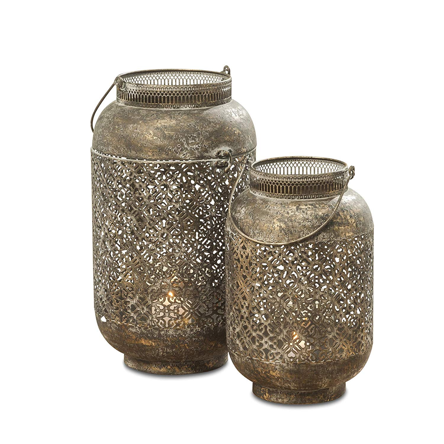 Moroccan Temple Lanterns, Set of 2, Hurricanes, for LED or Wax Candles