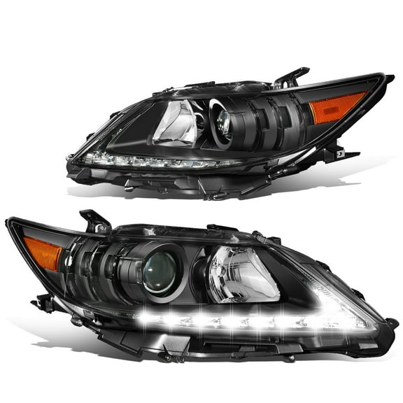 DNA Motoring For 13-15 Lexus ES350 ES300h LED DRL Black Amber Projector Headlight Lamps Pair