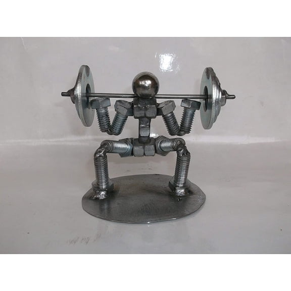 Squat Weight Lifter Metal Bolt Figurine