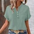 thumbnail image 6 of biudgviw Short Sleeve Tops for Women Button V Neck Loose Fit T Shirt Summer Casual Beach Vacation Tunic Blouses with Pocket, 6 of 7