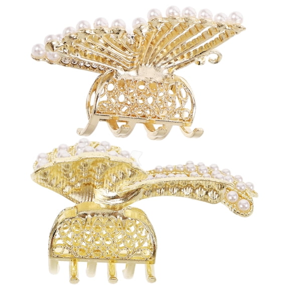 UPOUART 2pcs Tiny Hair Claw Clips Golden Alloy Non-slip Hairstyling for Women