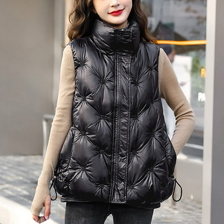 Puffer Vest for Women Sleeveless High Neck Y2K Full Zip Up Plain Hooded  Down Coat Jacket With Pocket Casual Autumn Trendy : : Clothing,  Shoes