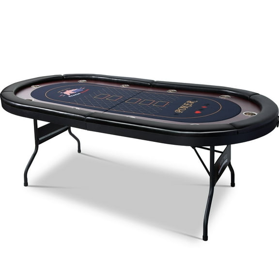 RayChee 86" Folding 10 Player Poker Table, Foldable Texas Holdem Table for Game Room with Padded Rails and Cup Holders, No Assembly Required