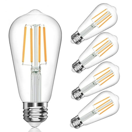 

4 Pack Vintage LED Light Bulb ST64 8W Dimmable LED Filament Edison Light Bulb 2700K Warm White E26 Base Decorative Bulbs