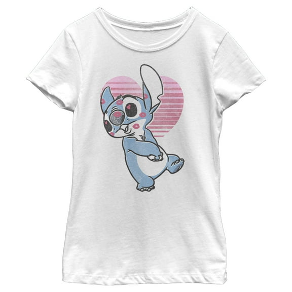 Girl's Lilo & Stitch Valentine's Day Kissy Face Graphic Tee White Large