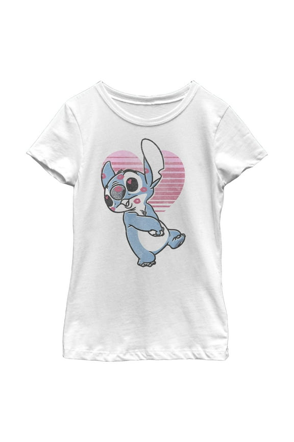 Girl's Lilo & Stitch Valentine's Day Kissy Face Graphic Tee White Small