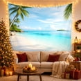 thumbnail image 3 of Ocean Waves Showcases with Tropical Beach Tall Palm, Mystical Fantasy for Space Lovers, Galaxy Room Decor, Housewarming Gift, Tapestry Wall Hanging for Bedroom and Dorm, 3 of 7