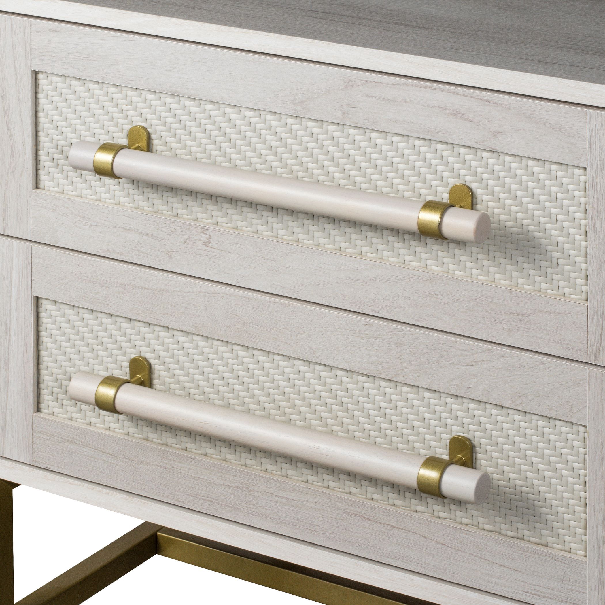 Hopper Studio Sophia 2-Drawer Nightstand in Sand Finish with Rattan Drawers for Bedrooms