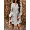 thumbnail image 5 of Arvbitana Women's Retro Print Mini Dress Long Sleeve V-neck Lace Patchwork A-line Dress Ladies High Waist Casual Dress for Streetwear, 5 of 7