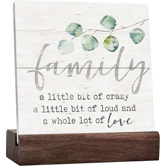 Family Sign,Family Signs For Home Decor，Rustic Family A Little Bit Of Crazy Ceramic Table Sign For Home Living Room Desk Shelf Table Decor