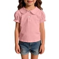 thumbnail image 2 of YunPes Kid Girls Peter Pan Collar Top Short Sleeve Solid Color Casual Basic Tee Shirt Blouse Puff Short Sleeve T-Shirt Birthday, 2 of 9