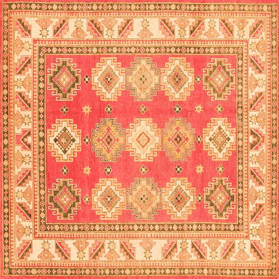 Ahgly Company Indoor Square Geometric Orange Traditional Area Rugs, 3' Square