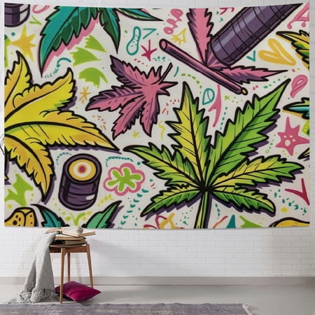 Orinice Marijuana Pattern Tapestry Wall Hanging Unique Style Graphic Tapestries for Home Wall Decor Living Room Bedroom Apartment Farmhouse Dorm 60x50inch