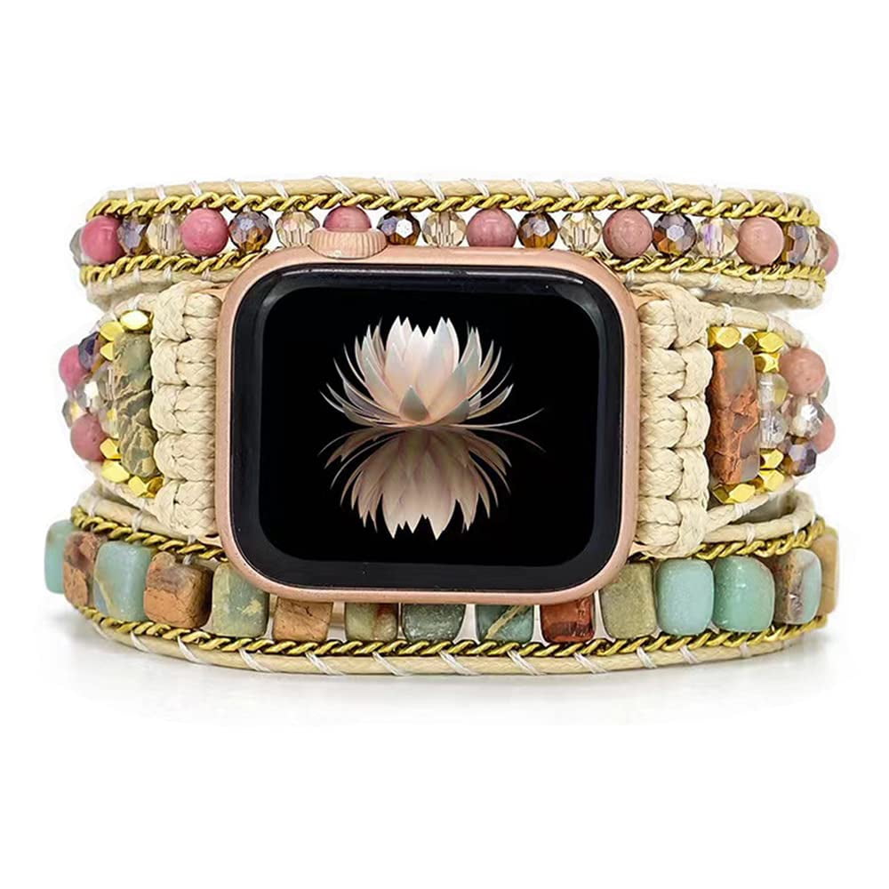 Handmade Beaded Boho Watch Bracelet Band Compatible with Apple Watch 38mm 40mm 41mm,Handmade Braided Rope Watch Strap for iWatch SE Series 7 6 5 4 3