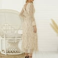 thumbnail image 4 of Dresses for Women Sexy V Neck Long Sleeve Sequin Dress Tulle A-Line Swing Formal Evening Gown Party Club Maxi Dress (X-Large, Beige), 4 of 9