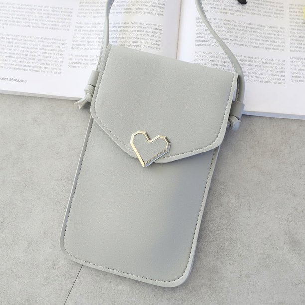 Bolso bandolera con hebilla de bloqueo para teléfono móvil con pantalla táctil transparente, estilo retro para mujer, billetera con hebilla de color sólido, tarjetero para teléfono móvil