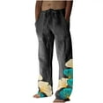 thumbnail image 2 of Men Linen Cotton Pant Elastic Waist Lounge Pants Straight Leg Beach Pants Lightweight Stretch Pajamas, 2 of 4