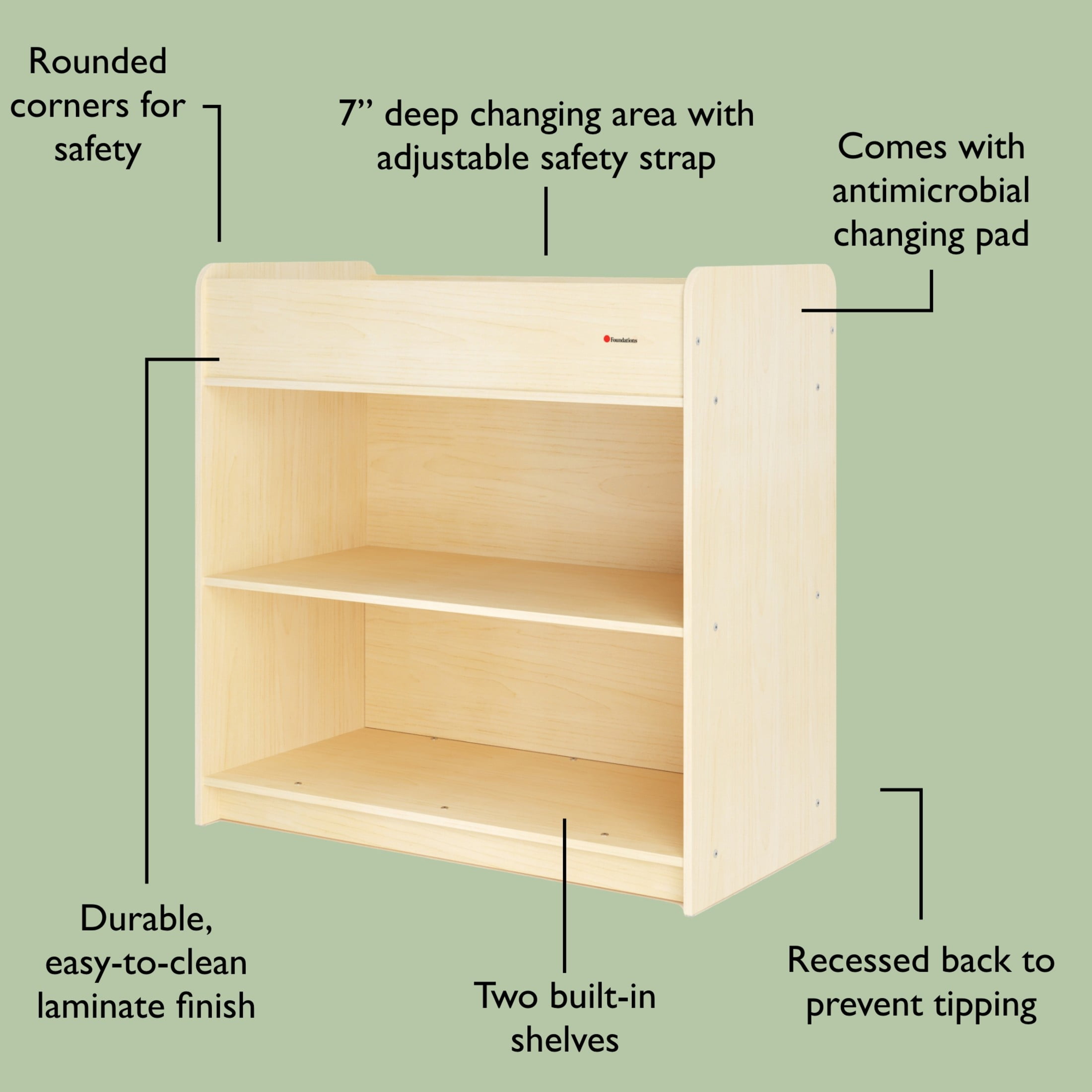 SafeStart Changing Table and Wall Organizer Set, Built-In Storage, Easy to Clean, Natural