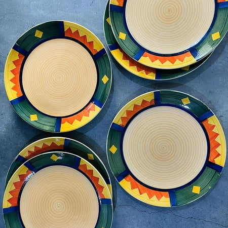 Boho Fiesta Ceramic Dinner Plates Set Of 6 | Hand Painted Full Ceramic Plates For Dinner | 10 Inches, 6 Pieces, Microwave Safe & Dishwasher Safe