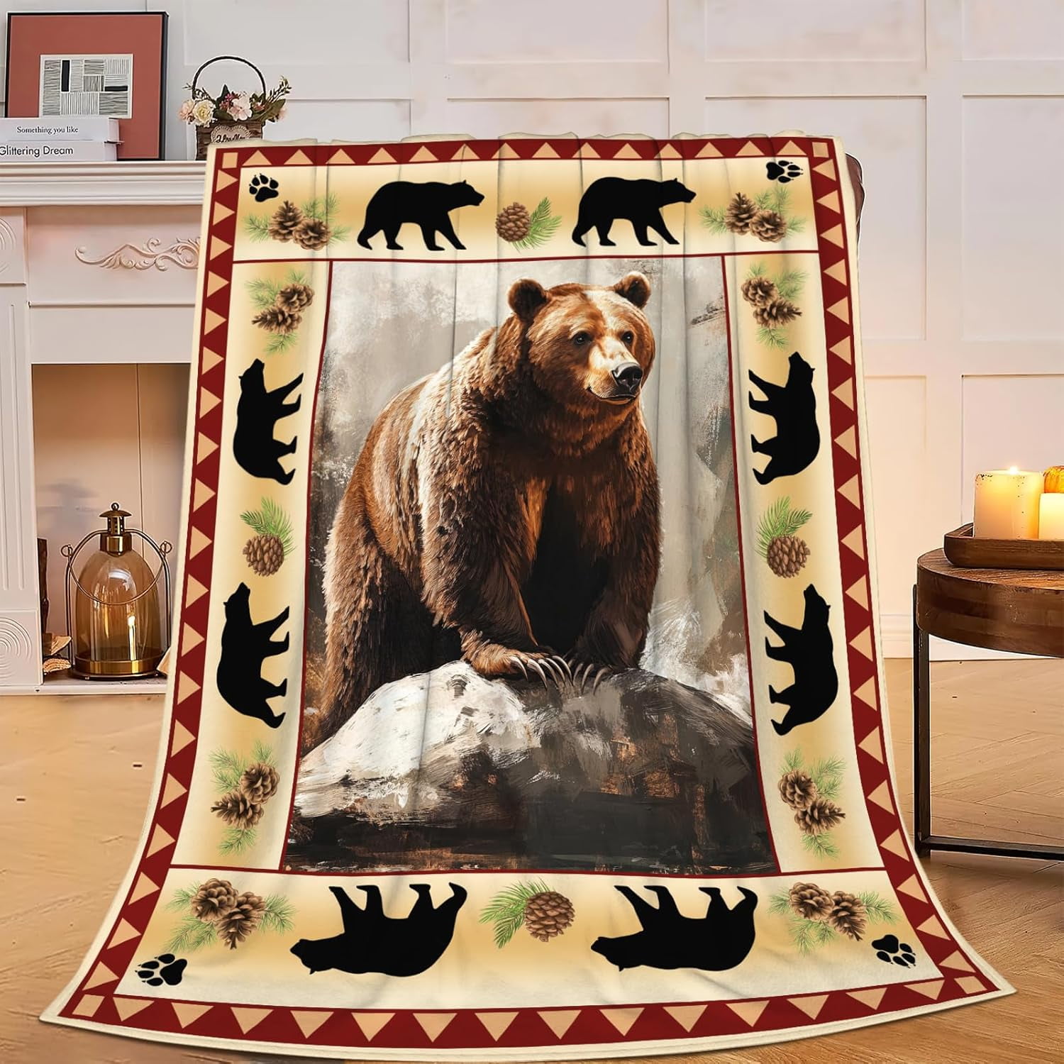 Bear Blanket Super Soft Warm Brown Bear Fleece Throw Blanket Gift for Women Men Cozy Fluffy Plush Bear Animal Stuff Lightweight Flannel Gifts Blankets for Kids Adults 50"X40"