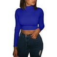 thumbnail image 3 of Hauts Courts à Manches Longues pour Femmes, Col Roulé Mi-Haut, Couleur Unie, Pulls Slim, 3 of 8