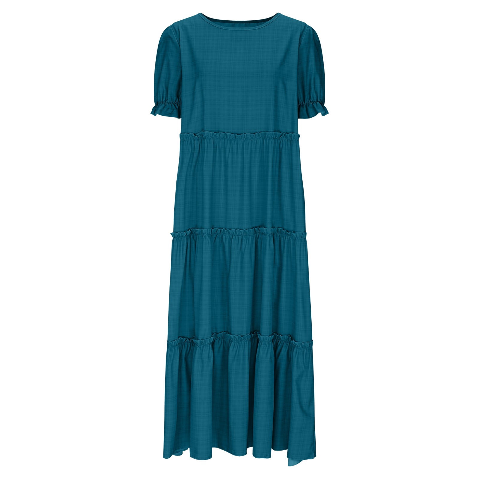 Hvot&aat Women Summer Casual Bohemian Floral Dresses Puff Short Sleeve Tiered Ruffle Flowy Swing Dress