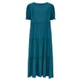 thumbnail image 5 of Women's Casual Solid Color Bohemia Midi Dress Puffy Short Sleeve Crew Neck Smocked Tiered Ruffle Flowy Dresses, 5 of 7