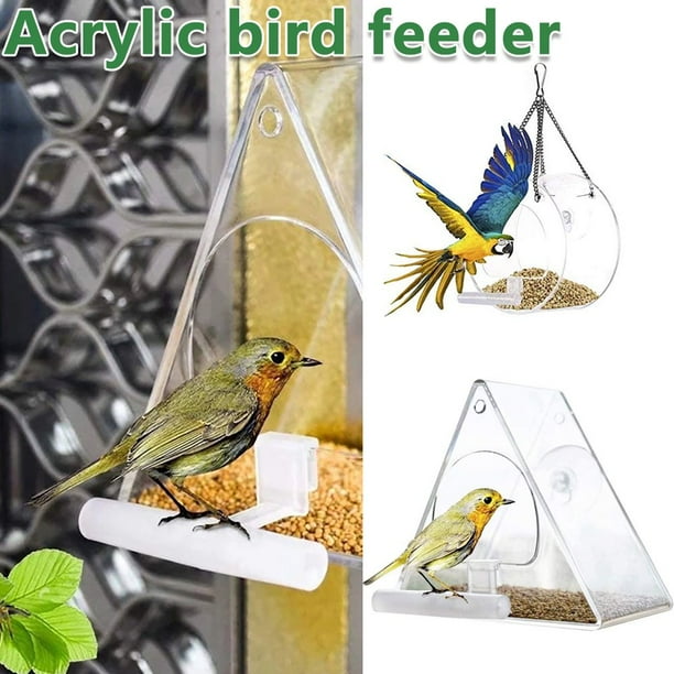 AMERTEER Acrylic Bird Feeder Hanging Seed Feeder with Stand Transparent