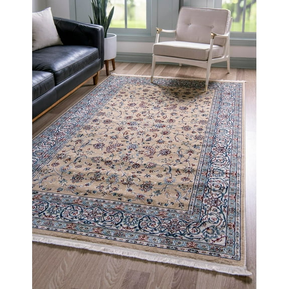 Unique Loom Leeds Narenj Rug Beige/Blue 5' 1" x 8' Rectangle Floral Traditional Perfect For Living Room Bed Room Dining Room Office