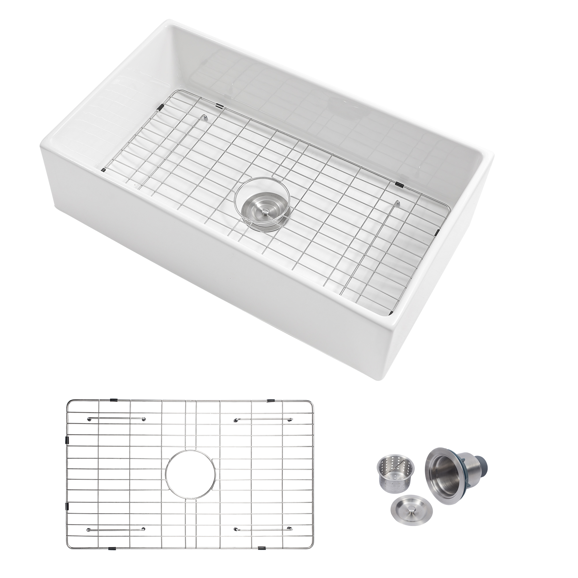 Farmhouse Sink Mocoloo 36" White Kitchen Fireclay Ceramic Porcelain Single Bowl Farmer Sink