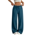 thumbnail image 2 of Ynynloco Women's Summer 100% Cotton Wide Leg Pants High Waisted Pull On Drawstring Waist Wide Leg Trousers Loose Palazzo Pants Resort Wear, 2 of 9