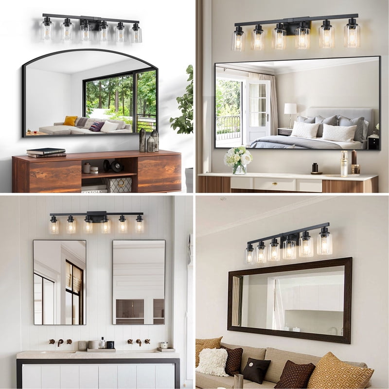 37" Modern 6-Light Bathroom Vanity Light Fixture - Black Finish with Clear Glass Shades, Perfect for Bathroom, Vanity, and Dressing Area Lighting (No Bulbs)