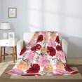 Throw Blanket for Couch Sofa and Bed, Red Pink Carnations Flowers Super